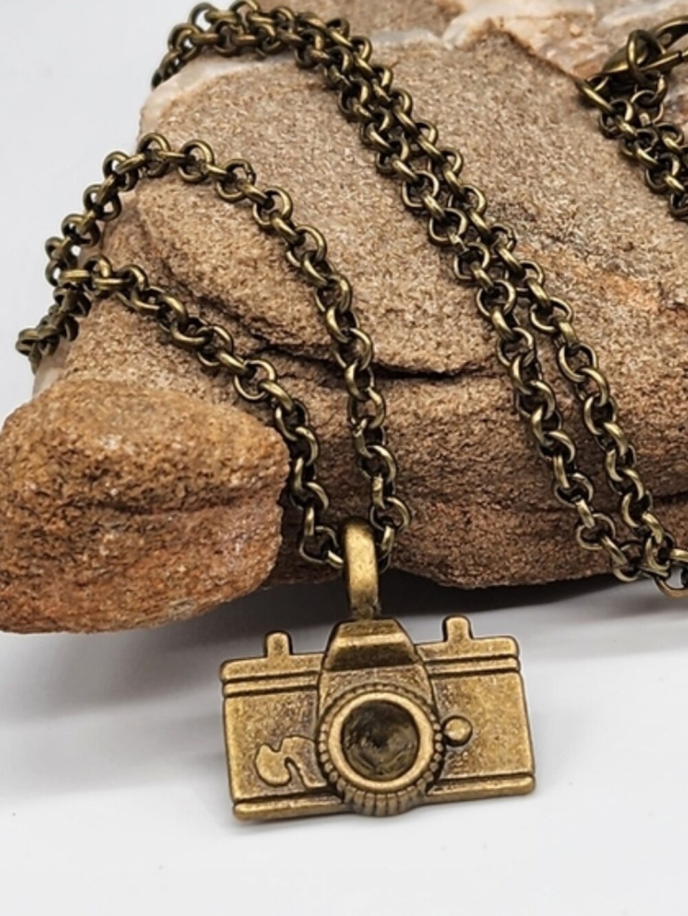 Anthropologie Necklace "Antique Gold Bronze Vintage Style Photo Camera
